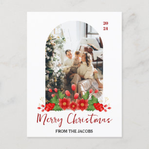 Modernes, florales Weihnachtsfamilien-Foto Feiertagspostkarte