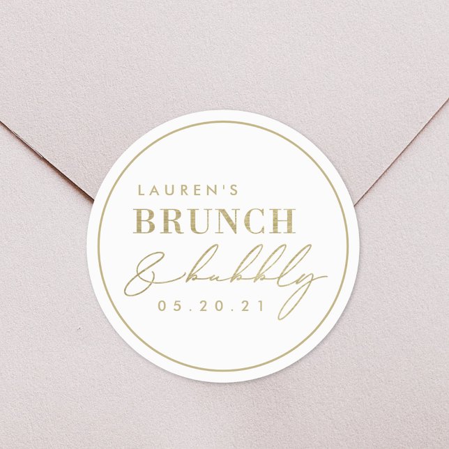 Modernes Fohlen Gold Brunch und Bubbly Brautparty Runder Aufkleber (Von Creator hochgeladen)