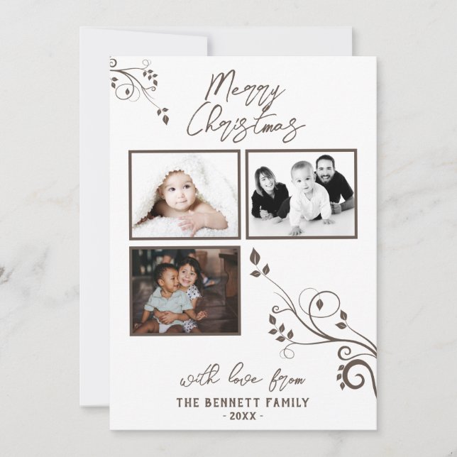 Modernes Foliage 3 FotoCollage Weihnachten Karte (Vorderseite)