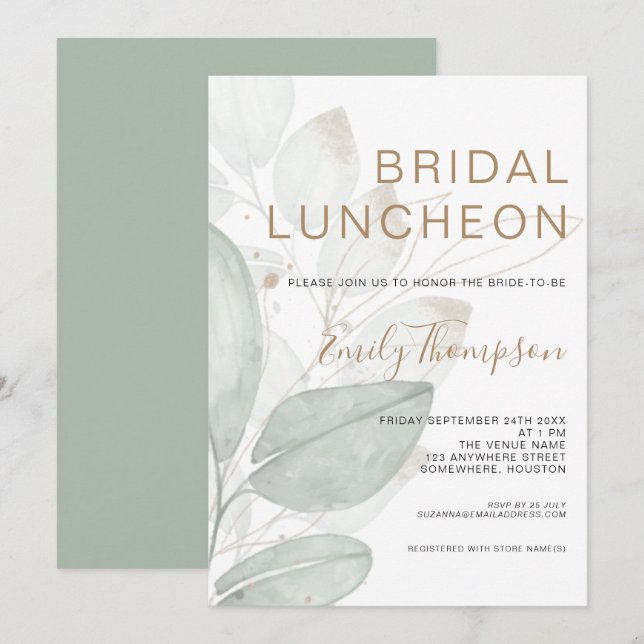 Modernes Foliage Luncheon-Brautparty Einladung (Vorne/Hinten)