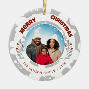 Modernes Folies Weihnachtsfamilien-Foto Keramik Ornament