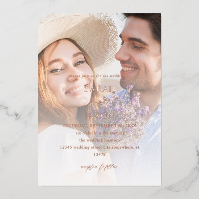 Modernes Foto 7 Vertikale Hochzeit Folieneinladung (Vorderseite)