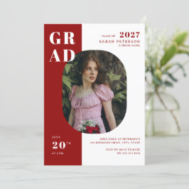 Modernes Foto Abschluss für Rot und Weiß Einladung