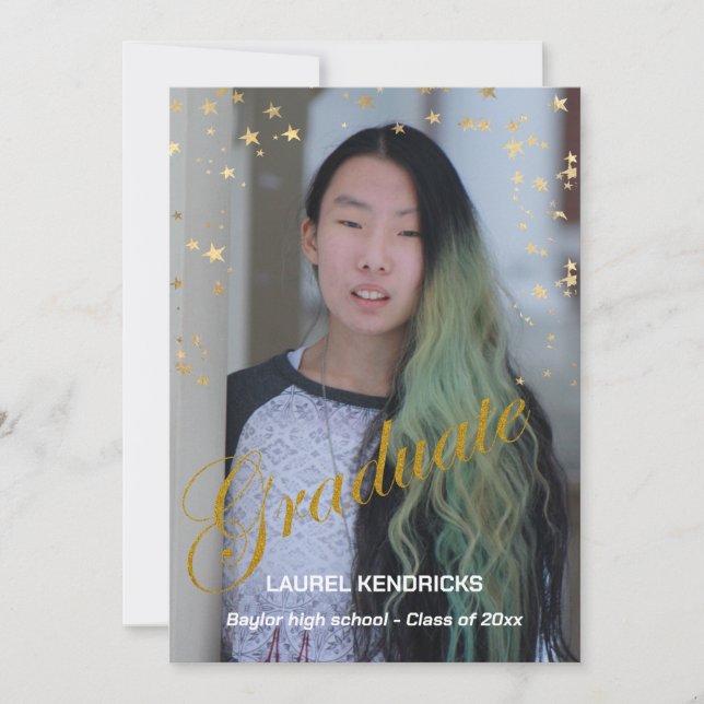 Modernes Foto Abschluss Gold Stars Party Einladung (Vorderseite)