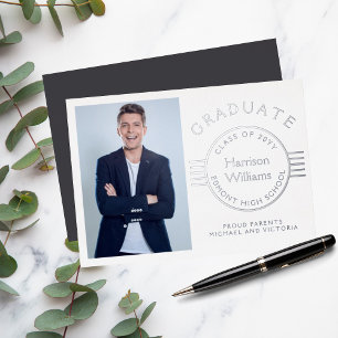 Modernes Foto Abschluss Graduate Silver Folieneinladung