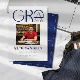 Modernes Foto Abschluss Uni Grau Blau Ankündigung