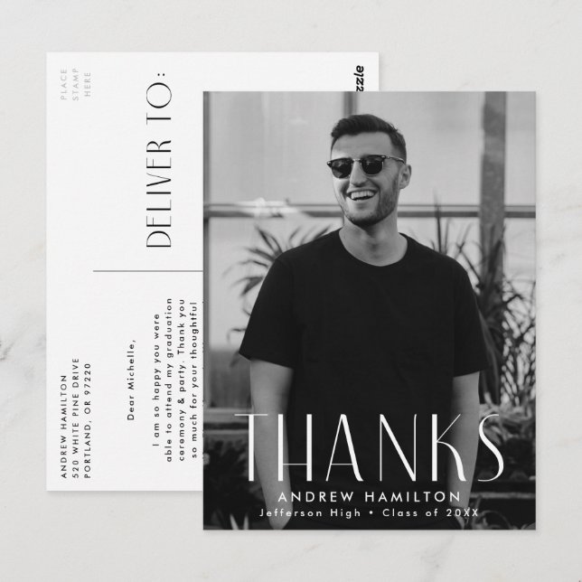 Modernes Foto Abschluss Vielen Dank Postkarte (Vorne/Hinten)
