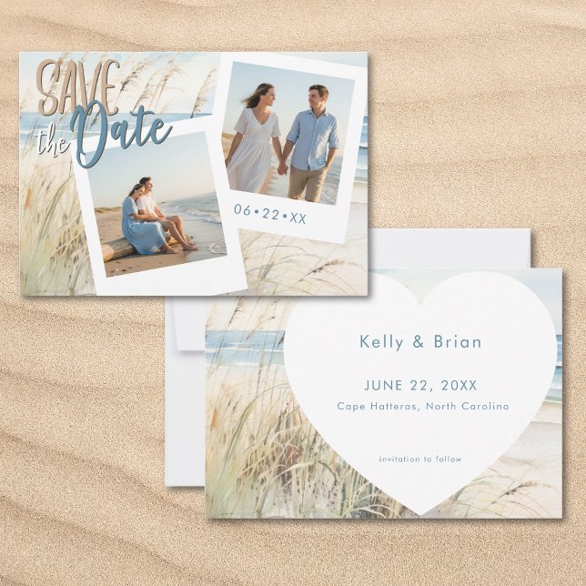 Modernes Foto an der Küste Save The Date (Modern Seaside Watercolor Beach Photo Save The Date)