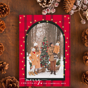 Modernes Foto Arch & Drehbuch Kariertes Weihnachts Feiertagspostkarte