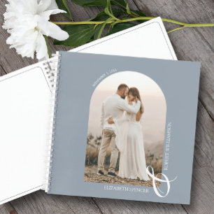 Modernes Foto Arch Dusty Blue Wedding Gästebuch Notizbuch