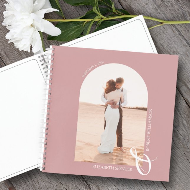 Modernes Foto Arch Dusty Rose Wedding Gästebuch Notizbuch (SOFT or HARD COVER,  choose page style and spine color. LOTS of colors in our collection.)