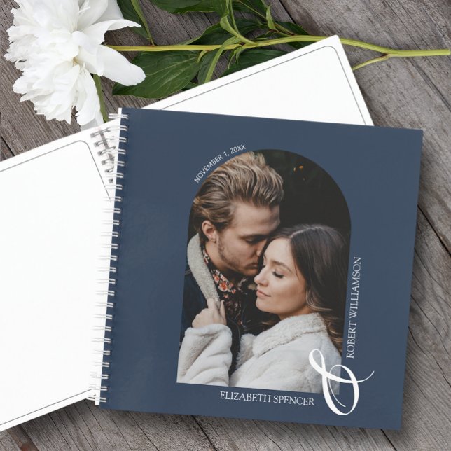 Modernes Foto Arch Navy Blue Wedding Gästebuch Notizbuch (Change the pages to any of the styles available. LOTS of colors in our collection.)