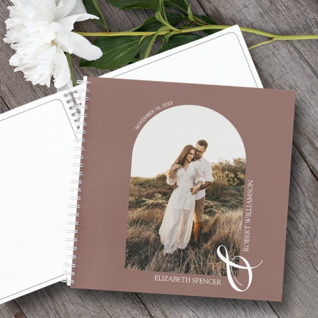 Modernes Foto Arch Wedding Rose Taupe Gästebuch Notizbuch (SOFT or HARD COVER,  choose page style and spine color. LOTS of colors in our collection.)
