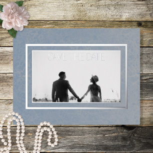 Modernes Foto aus blauem Marmor - Hochzeit rettet  Folien Feiertagspostkarte