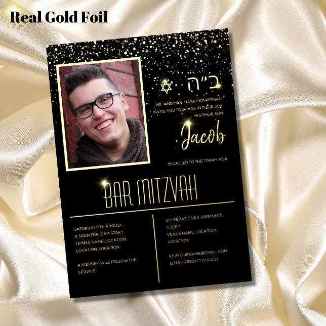 Modernes FOTO Bar Mitzvah | Bat Mitzvah mit HEBREW Folieneinladung (Von Creator hochgeladen)