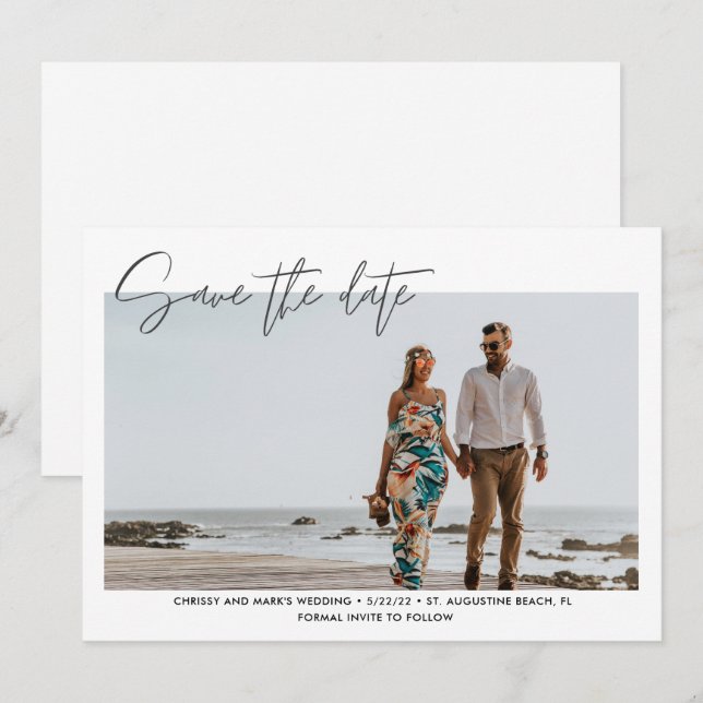 Modernes Foto Beach Hochzeit Save the Date (Vorne/Hinten)