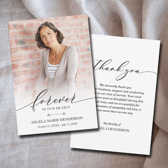 Modernes Foto-Beerdigungsdenkmal-Beileid Dankeskarte (Forever in our Hearts celebration of life photo flat thank you cards 3.5" x 5" (or larger))