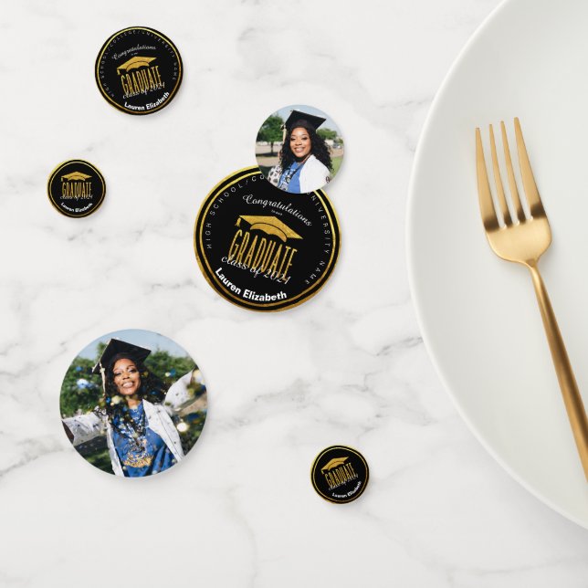 Modernes Foto Black Gold Abschluss Table Confetti Konfetti (Gruppe)
