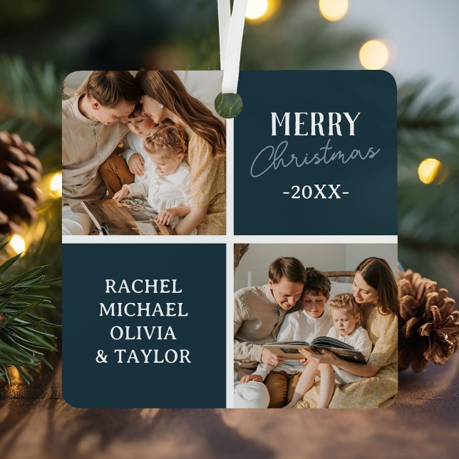 Modernes Foto Blue Frohe Weihnachten Ornament Aus Metall (Von Creator hochgeladen)