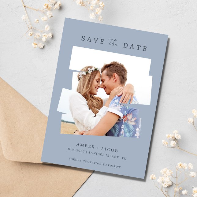 Modernes Foto Blue Wedding Save The Date (Von Creator hochgeladen)