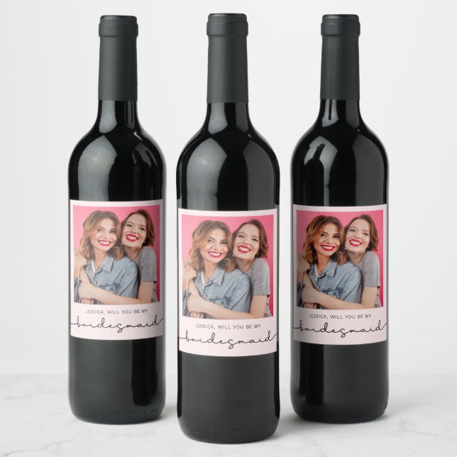 Modernes Foto Bridesmaid Vorschlag Weinetikett (Flaschen)