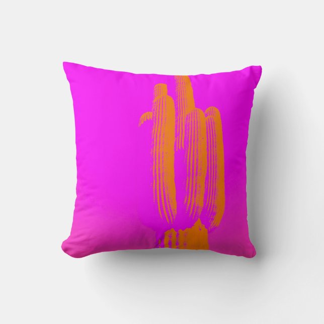 Modernes Foto Cactus Art Hot Pink Orange Spaß Kissen (Vorderseite)