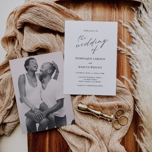 Modernes Foto Chic Calligraphy Elegante Hochzeit Einladung (Von Creator hochgeladen)