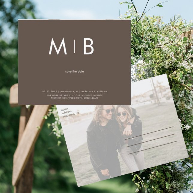 Modernes Foto Chocolate Monogram Save the Date Postkarte (Von Creator hochgeladen)