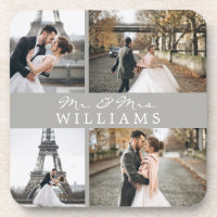 Modernes Foto Collage Monogram Newlyweds Grau