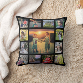 Modernes Foto Collage Monogramm Name schwarz Kissen