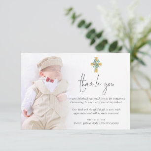 Modernes Foto Cross Christening Taufe Vielen Dank Mitteilungskarte