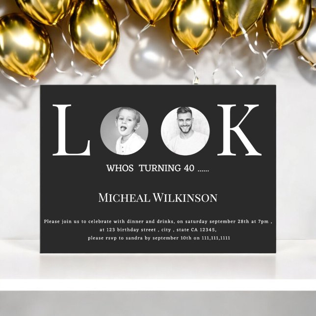 modernes Foto, das 40 Jahre alt ist Einladung (40th birthday,40th birthday party,adult,photo,funny,elegant 40th birthday,simple 40th birthday,)