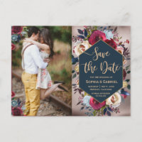 Modernes Foto der Burgunder Marine Save the Date