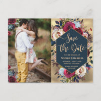 Modernes Foto der Burgunder Marine Save the Date