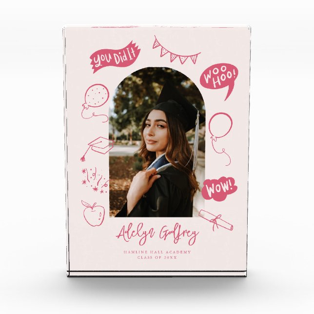 Modernes Foto Doodle Abschluss Pink Keepake (Vorderseite)