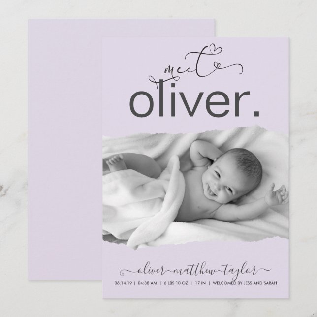 Modernes Foto-Drehpapier Frame Birth Ankündigung (Vorne/Hinten)