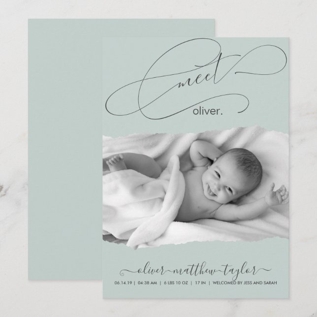 Modernes Foto-Drehpapier Frame Birth Ankündigung (Vorne/Hinten)