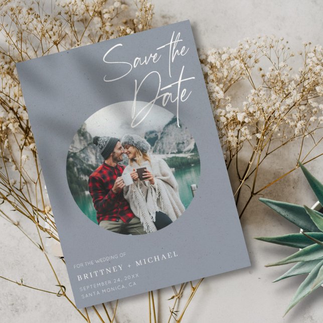 Modernes Foto Dusty Blue Save The Date (Von Creator hochgeladen)
