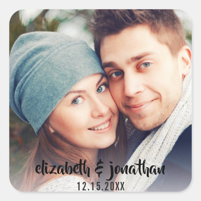 Modernes Foto Einfache Save the Date Hochzeit Quadratischer Aufkleber (Vorderseite)