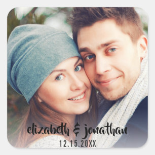 Modernes Foto Einfache Save the Date Hochzeit Quadratischer Aufkleber