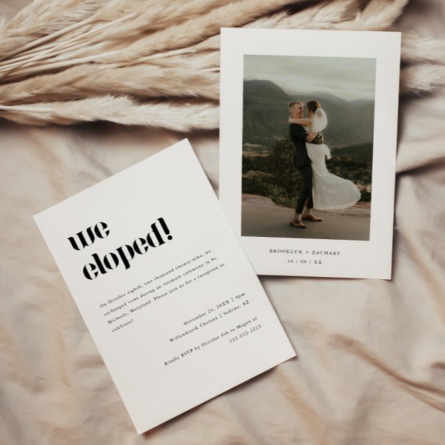 Modernes Foto Elopement & Hochzeitsempfang Einladung (Von Creator hochgeladen)