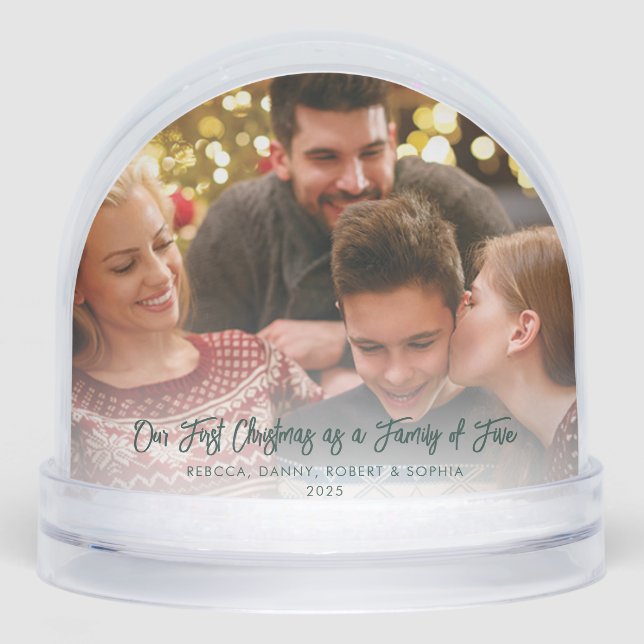 Modernes Foto - Erste Weihnachten als Familie Schneekugeln (Vorderseite)
