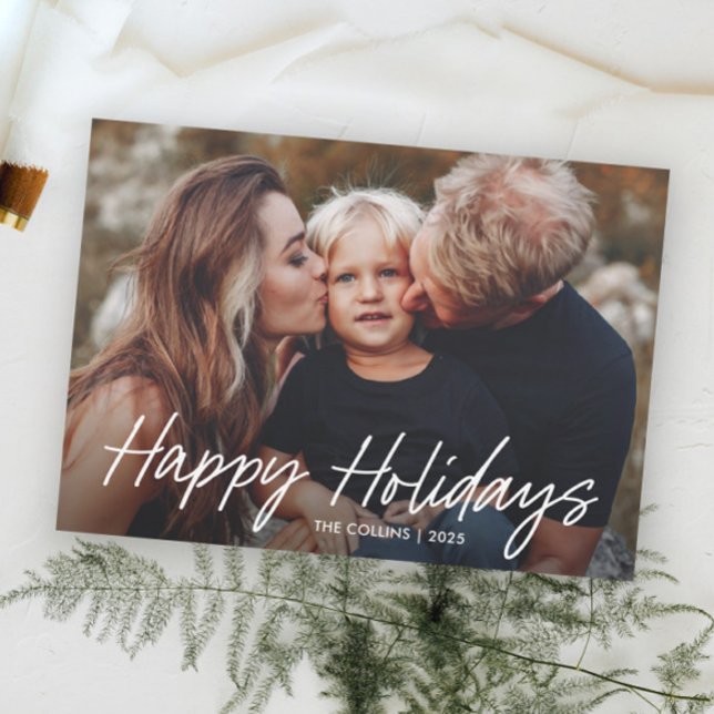 Modernes Foto Feiertagskarte (Minimal Hand Lettered 2 Photo Holiday Cards.)
