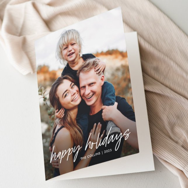 Modernes Foto Feiertagskarte (Modern hand written 2 photo holiday cards.)