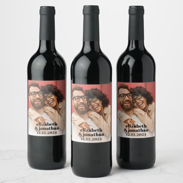 Modernes Foto fett Typografie Custom Wedding Weinetikett (Flaschen)