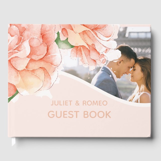 Modernes Foto Floral Elegante Hochzeit Gästebuch (Vorderseite)