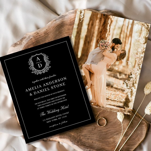 Modernes Foto Floral Wappen Monogramm Hochzeitsfei (Von Creator hochgeladen)