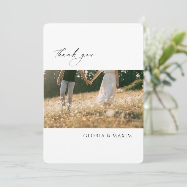 Modernes Foto Formal Minimal Hochzeit Dankeskarte (Stehend Vorderseite)