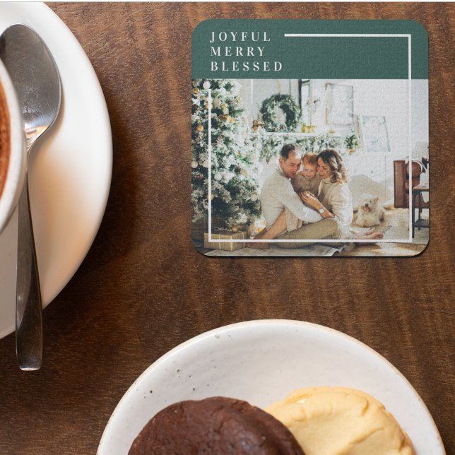 Modernes Foto | Freude gesegnet | Grün Glasuntersetzer (Von Creator hochgeladen)