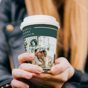 Modernes Foto Freude gesegnet Grün Pappbecher